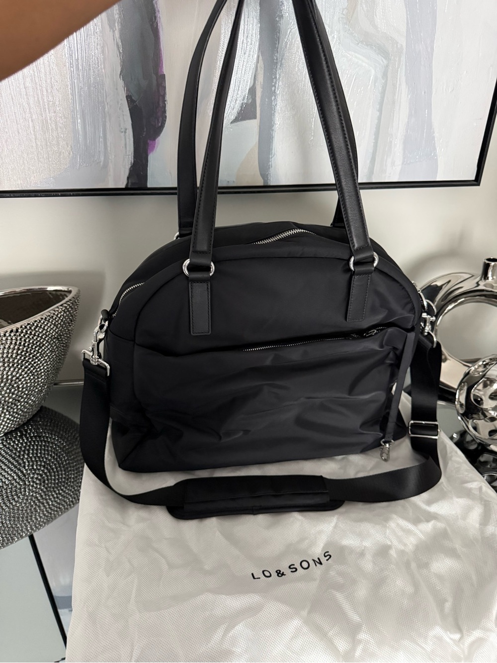 Lo & Sons Black Nylon Duffel Tote with Shoulder Strap